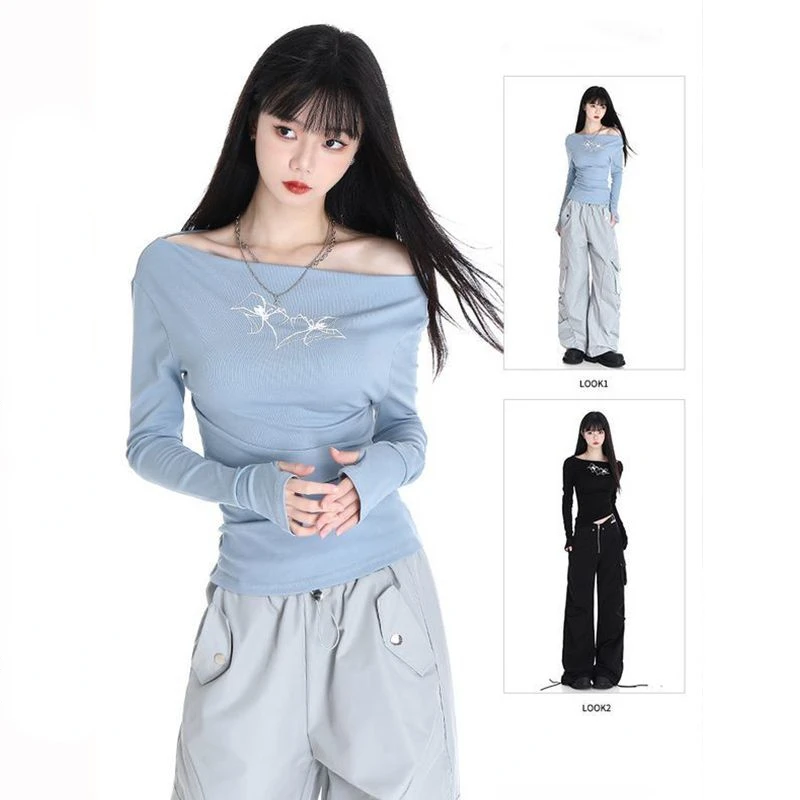 Vintage Gothic Print T-shirt Women Harajuku Long Sleeve Off Shoulder Y2k Tops Streetwear Kawaii Slim Sexy Elastic Pullover New
Vintage Gothic Print T-shirt Women Harajuku Long Sleeve Off Shoulder Y2k Tops Streetwear Kawaii Slim Sexy Elastic Pullover New