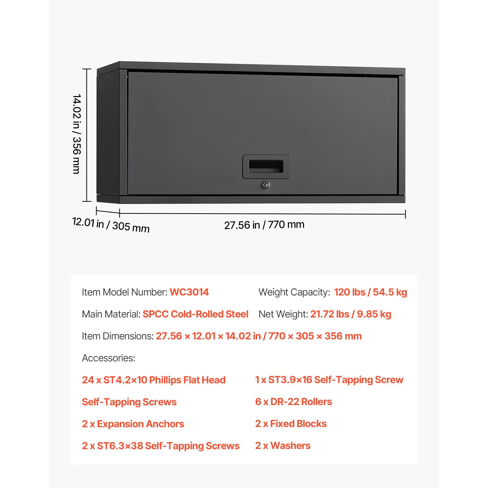 Metal Wall Cabinet, 27.56W x 12.01D x 14.02H Inch, Floating Garage Tool Cabinet with Up-Flip Door, 120 lbs Load per Shelf, Fit for Garage, Basement, Kitchen, Warehouse, Assembly Required
Metal Wall Cabinet, 27.56W x 12.01D x 14.02H Inch, Floating Garage Tool Cabinet with Up-Flip Door, 120 lbs Load per Shelf, Fit for Garage, Basement, Kitchen, Warehouse, Assembly Required
