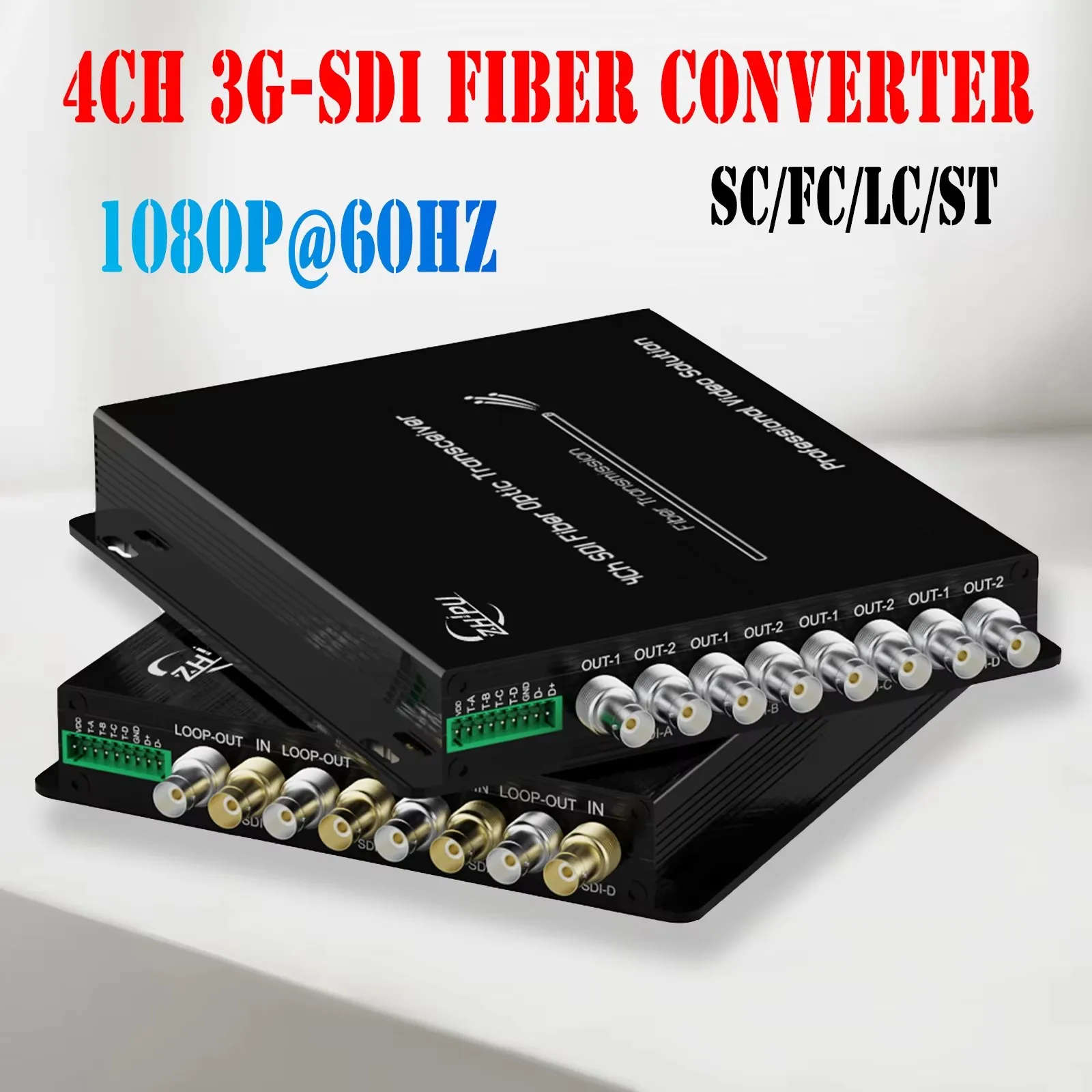 4-Channel 3G-SDI Fiber Converter with RS485 & 4Ch Tally, 1080P@60Hz, 4Ch Loop Output, Single-Mode 20km SC/ST/LC/FC Fiber port
4-Channel 3G-SDI Fiber Converter with RS485 & 4Ch Tally, 1080P@60Hz, 4Ch Loop Output, Single-Mode 20km SC/ST/LC/FC Fiber port