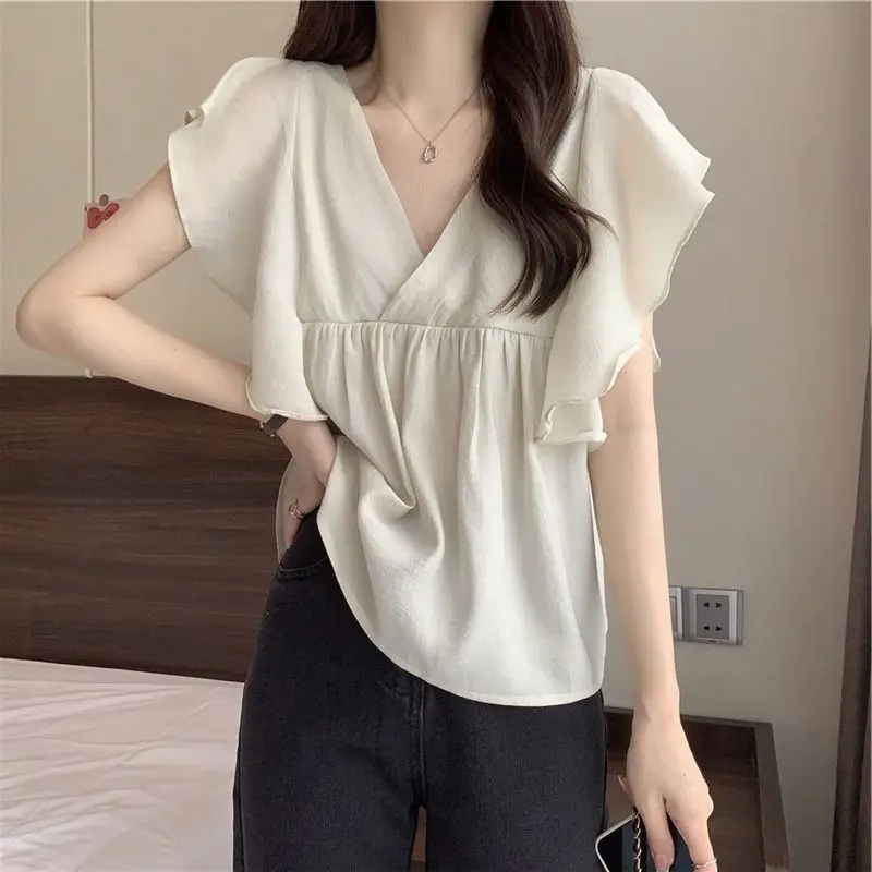 Women Clothing Ruffles Patchwork Loose Elegant Blouse Summer New V Neck Solid Youth Simplicity Casual Shirt Tops Fashion Korean
Women Clothing Ruffles Patchwork Loose Elegant Blouse Summer New V Neck Solid Youth Simplicity Casual Shirt Tops Fashion Korean