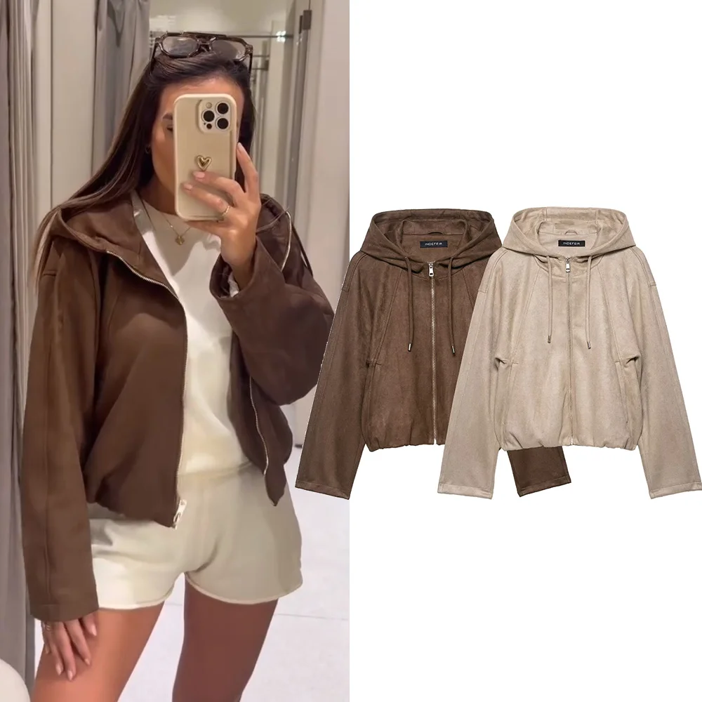 EDSA женская модная куртка на молнии с капюшоном, однотонная повседневная куртка с длинными рукавами и карманами, тонкое короткое пальто, женская куртка в уличном стиле
EDSA женская модная куртка на молнии с капюшоном, однотонная повседневная куртка с длинными рукавами и карманами, тонкое короткое пальто, женская куртка в уличном стиле