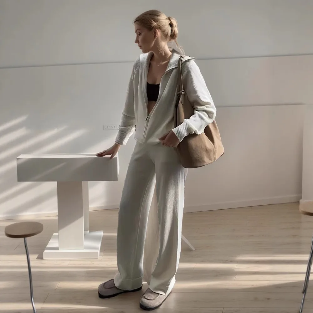 Knit 2 Piece Tracksuit Hooded Full Zip Long Sleeve Jacket Wide Leg Long Pants Loose Loungewear Women Matching Set Outfit 260701
Knit 2 Piece Tracksuit Hooded Full Zip Long Sleeve Jacket Wide Leg Long Pants Loose Loungewear Women Matching Set Outfit 260701