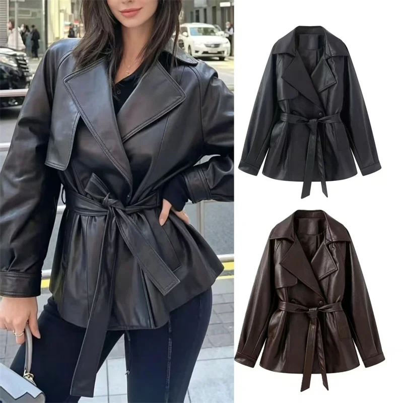 Guobioziy Women's Jacket 2026 Autumn New Solid Color Long Sleeve Faux Leather Belt-Decorated Biker Style Jacket Trendy
Guobioziy Women's Jacket 2026 Autumn New Solid Color Long Sleeve Faux Leather Belt-Decorated Biker Style Jacket Trendy
