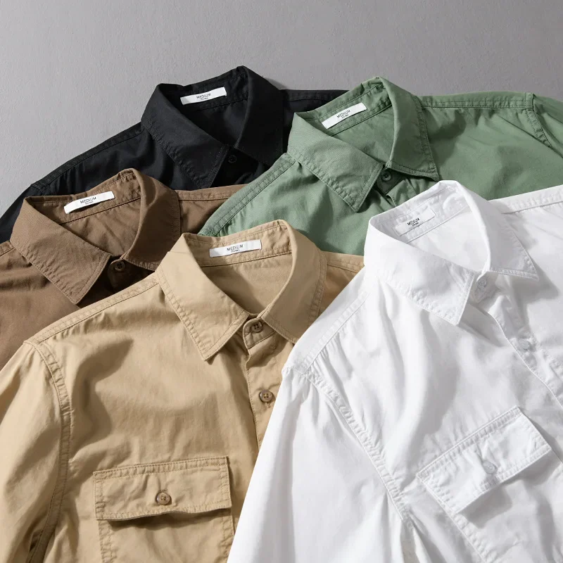 Spring Fall Japan Style Cargo Shirt Men Casual Pure Cotton Tops Solid Lapel Double Pockets Long Sleeve Shirts Man Youth Clothing
Spring Fall Japan Style Cargo Shirt Men Casual Pure Cotton Tops Solid Lapel Double Pockets Long Sleeve Shirts Man Youth Clothing