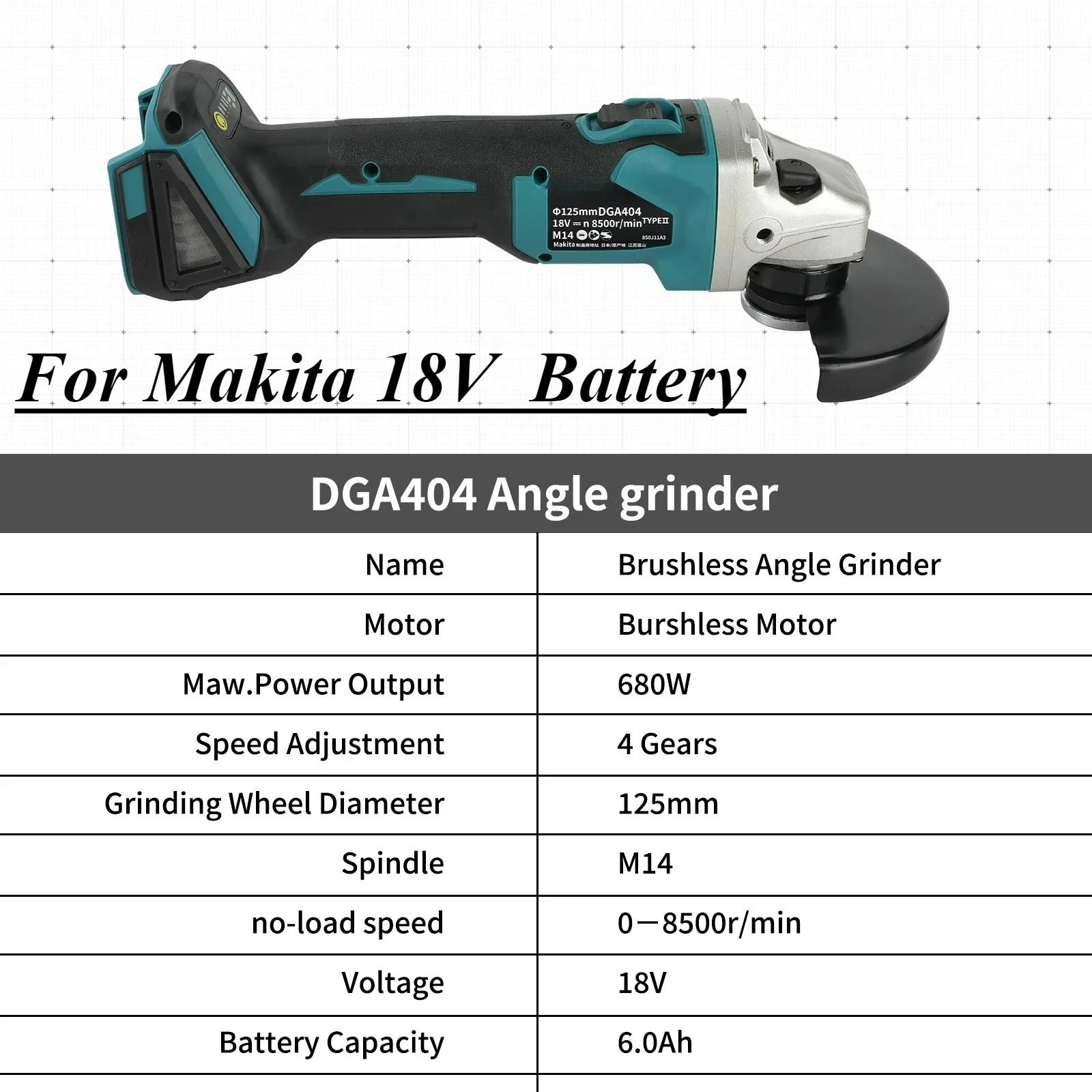 For Makita Angle grinder Battery, Electric Tool Brushless Angle Grinder Multi purpose Cutting and Polishing 18V Lithium Battery
For Makita Angle grinder Battery, Electric Tool Brushless Angle Grinder Multi purpose Cutting and Polishing 18V Lithium Battery