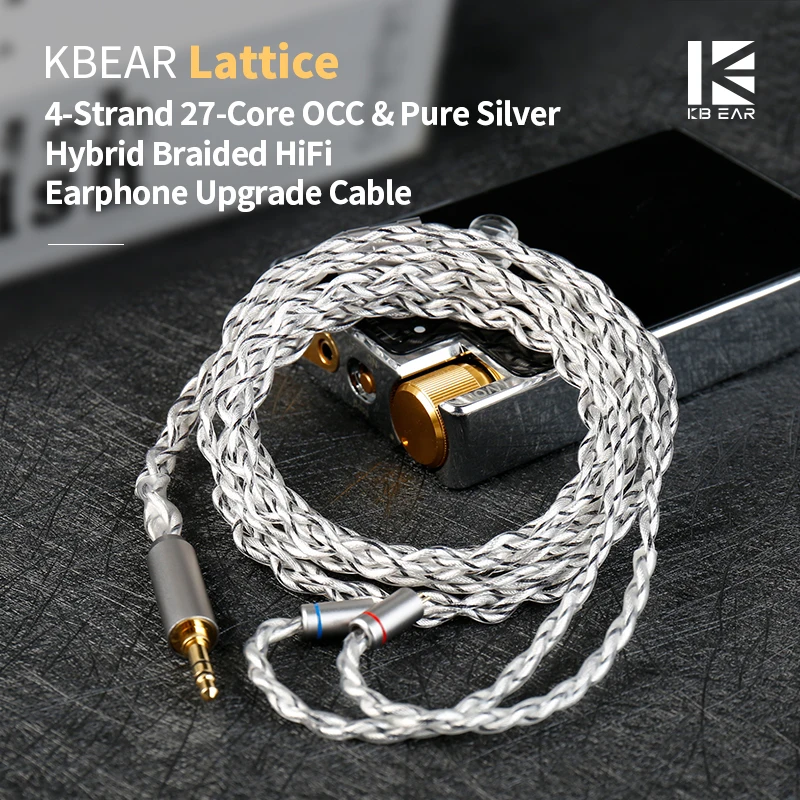 KBEAR Lattice Earphone Upgrade Cable — 4-strand hybrid cable featuring a blend of Single Crystal Copper (OCC) and pure silver
KBEAR Lattice Earphone Upgrade Cable — 4-strand hybrid cable featuring a blend of Single Crystal Copper (OCC) and pure silver