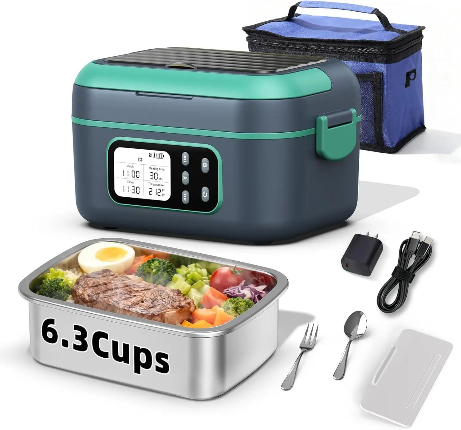 6.3-Cup Cordless Electric Lunch Box, 27000mAh Battery, 100W Rapid Heating, BPA-Free Portable Food Warmer for Hot Meals Anywhere
6.3-Cup Cordless Electric Lunch Box, 27000mAh Battery, 100W Rapid Heating, BPA-Free Portable Food Warmer for Hot Meals Anywhere