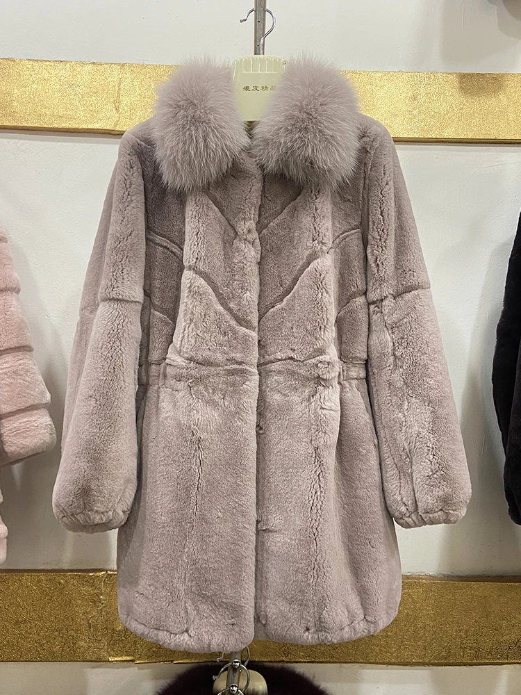 Women Winter Warm Thick Real Natural Rex Rabbit Fur Outerwear Real Fox Fur Collar Slim Long Real Fur Coat
Women Winter Warm Thick Real Natural Rex Rabbit Fur Outerwear Real Fox Fur Collar Slim Long Real Fur Coat