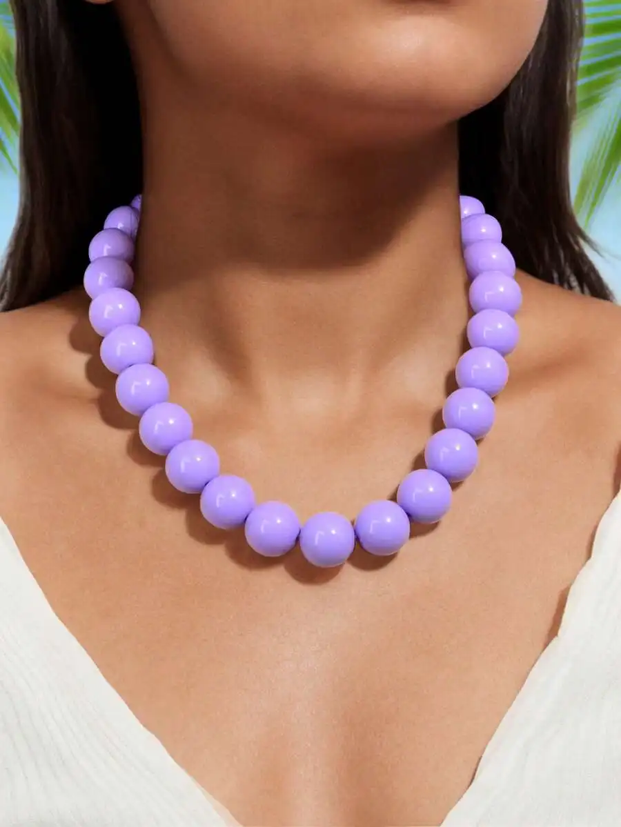 Purple Plastic Beaded Choker Necklace For Women Summer Beach Party Jewelry
Purple Plastic Beaded Choker Necklace For Women Summer Beach Party Jewelry