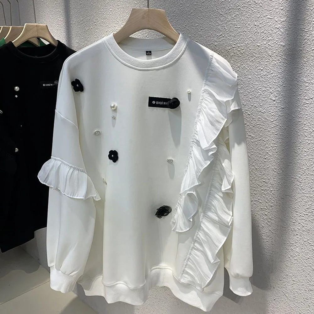 Ruffle Edge Patchwork Sweatshirts Women's Autumn New Fashion Heavy Industry Pearl Flower Loose Casual Hoodie Classic Lady Tops
Ruffle Edge Patchwork Sweatshirts Women's Autumn New Fashion Heavy Industry Pearl Flower Loose Casual Hoodie Classic Lady Tops
