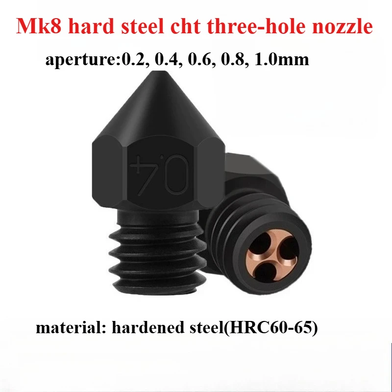MK8 hardened steel CHT nozzle 3D printer accessories three-hole clone high flow high temperature wear-resistant nozzle
MK8 hardened steel CHT nozzle 3D printer accessories three-hole clone high flow high temperature wear-resistant nozzle