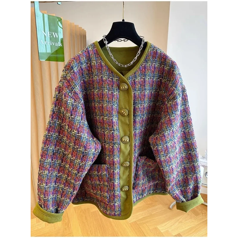 Клетчатый кардиган контрастного цвета в стиле пэчворк на пуговицах с длинными рукавами, свободная куртка с круглым вырезом, женский топ
Клетчатый кардиган контрастного цвета в стиле пэчворк на пуговицах с длинными рукавами, свободная куртка с круглым вырезом, женский топ