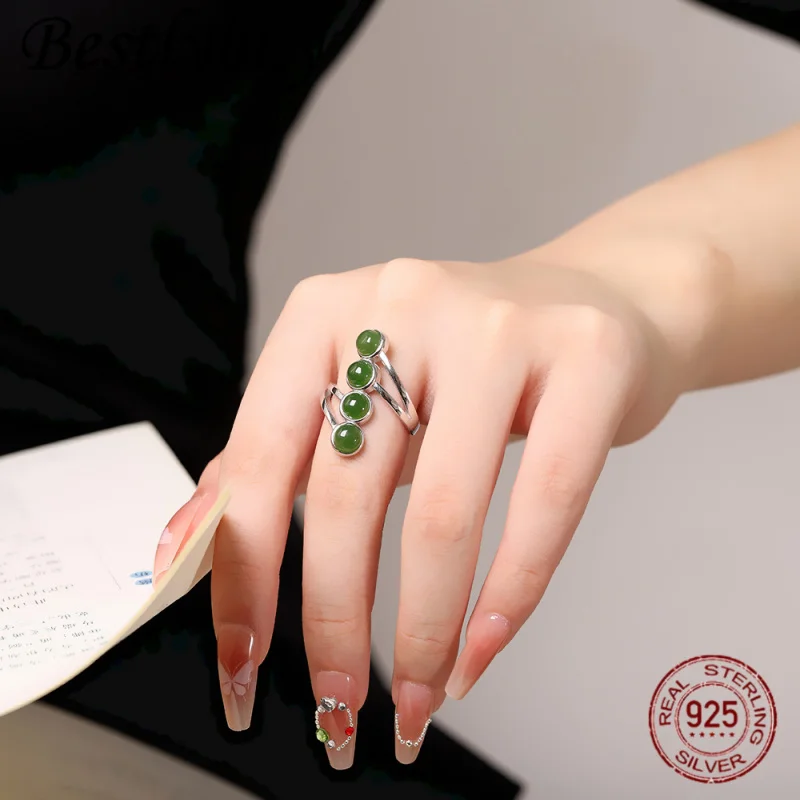 new 925 Sterling Silver Inlaid With Hotan Jade Green Jade Bead Ring Women's Simple Temperament High-grade Jewelry
new 925 Sterling Silver Inlaid With Hotan Jade Green Jade Bead Ring Women's Simple Temperament High-grade Jewelry