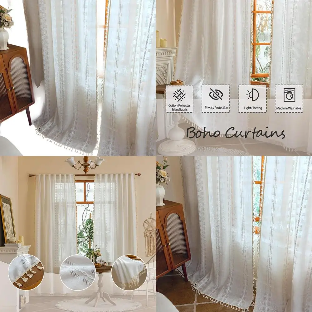 Boho Style Ivory White Curtain Panels, 108 Long, 50 Wide, for Dining & Living Rooms, Light Filtering with Tassels
Boho Style Ivory White Curtain Panels, 108 Long, 50 Wide, for Dining & Living Rooms, Light Filtering with Tassels