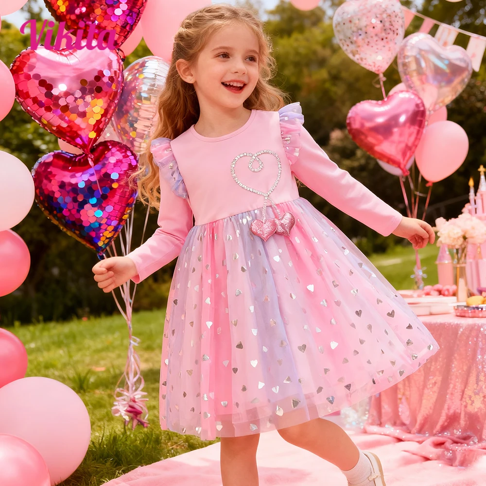 VIKITA Girl Flare Sleeve Autumn Spring Pink Dress Kids Heart Shape Mesh Tulle Princess Party Casual Cute Fashion Gradient Frocks
VIKITA Girl Flare Sleeve Autumn Spring Pink Dress Kids Heart Shape Mesh Tulle Princess Party Casual Cute Fashion Gradient Frocks