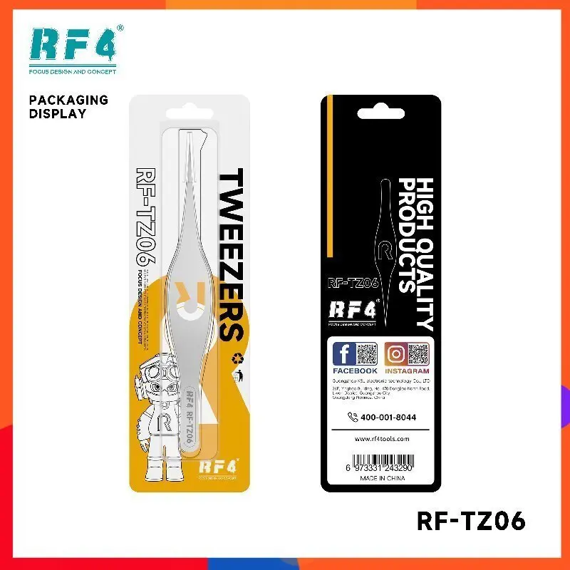 Professional RF‑TZ06 Tweezers RF4 Ultra‑Sharp Tips Stable & Precise Grip Streamlined Anti‑Slip Handle for Repair Jewelry Lab Use
