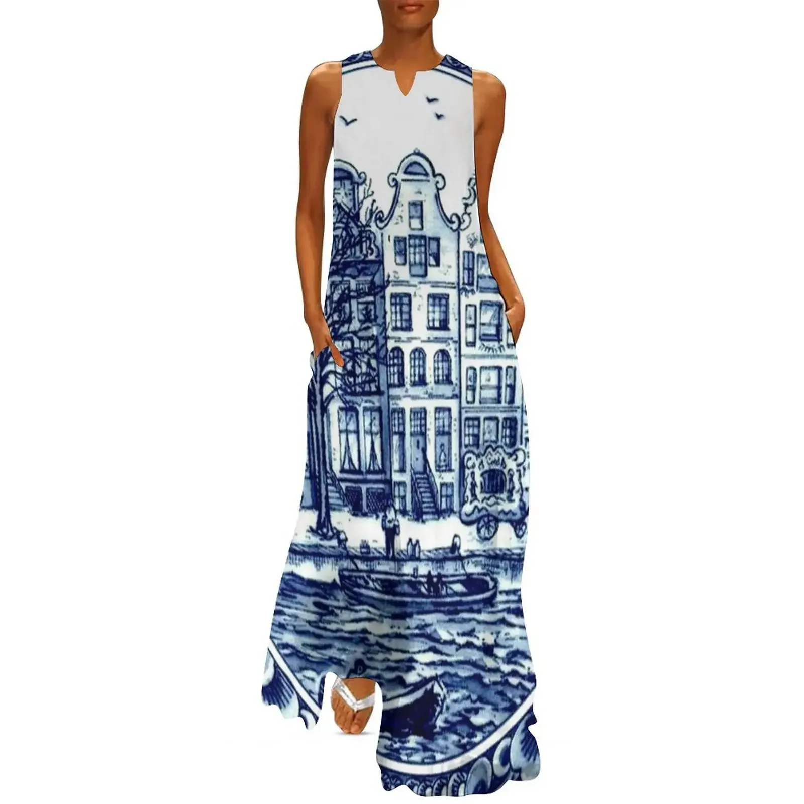 DUTCH BLUE DELFT : Vintage Boats in Canal Amsterdam Print Long Dress long dress women luxury woman evening dress
DUTCH BLUE DELFT : Vintage Boats in Canal Amsterdam Print Long Dress long dress women luxury woman evening dress
