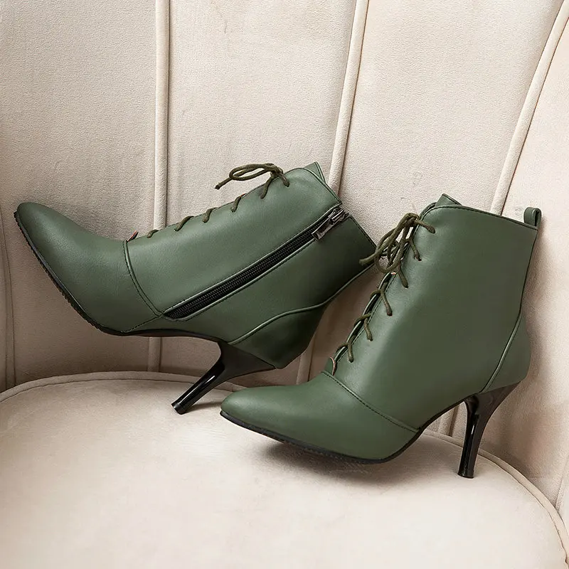 Женские зимние ботильоны на тонком высоком каблуке, большие размеры 33-45, с острым носком, цвета оливковый, зеленый, бордовый, на шнуровке, для зрелых женщин
Женские зимние ботильоны на тонком высоком каблуке, большие размеры 33-45, с острым носком, цвета оливковый, зеленый, бордовый, на шнуровке, для зрелых женщин