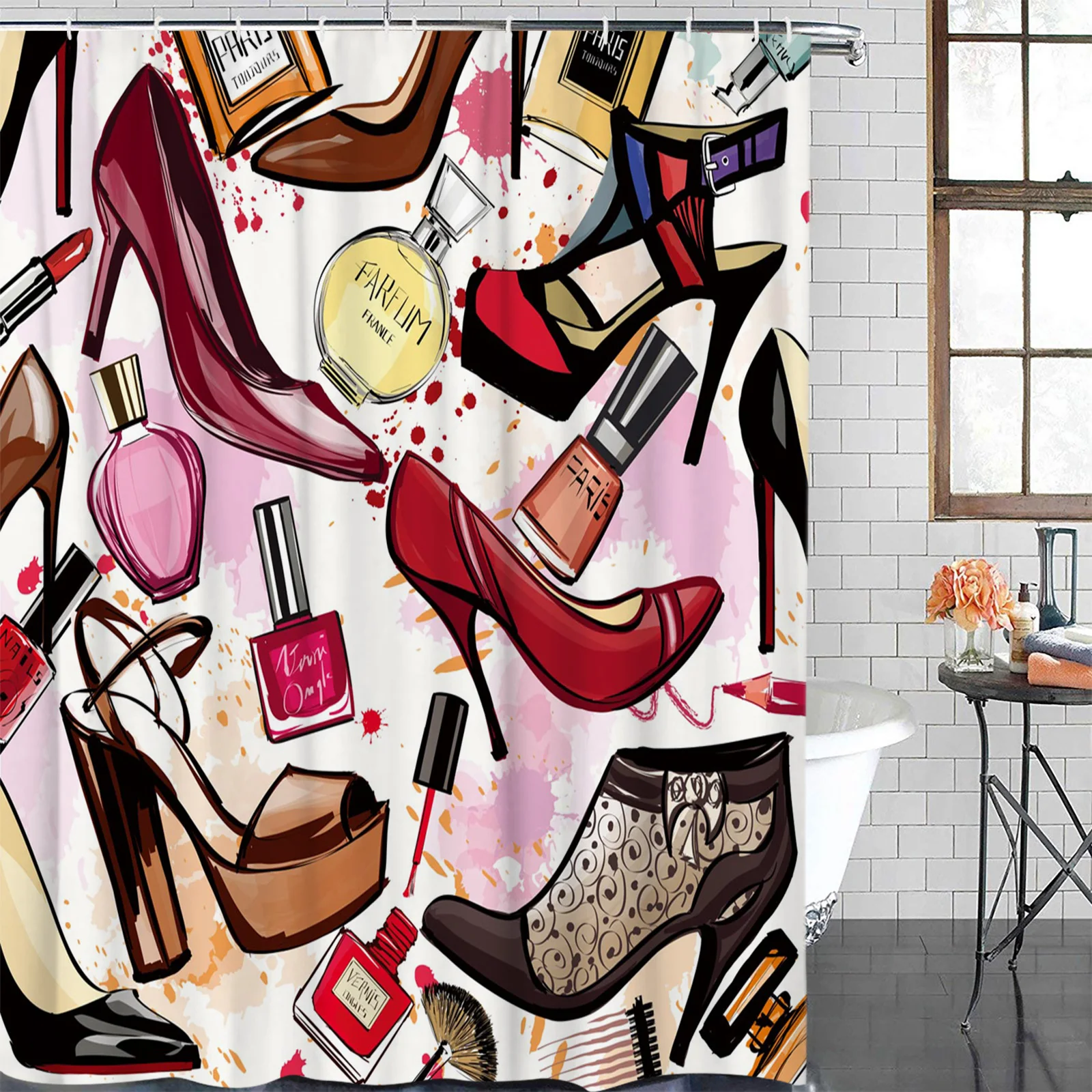 Туфли на высоком каблуке, искусственная помада, косметика, лак для ногтей, водонепроницаемая душевая занавеска С крючком, аксессуары для декора ванной комнаты, шторы
Туфли на высоком каблуке, искусственная помада, косметика, лак для ногтей, водонепроницаемая душевая занавеска С крючком, аксессуары для декора ванной комнаты, шторы