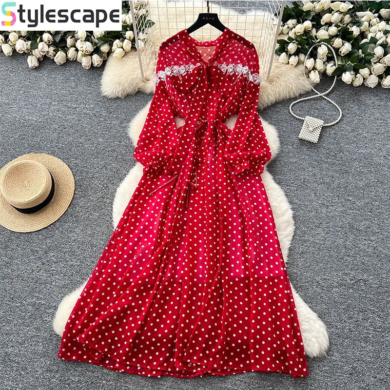 French High-end Collar, Bow Tie, Lantern Sleeves, Lace Patchwork, Waist Wave Point Dress, Chiffon Long Dress Party Dresses
French High-end Collar, Bow Tie, Lantern Sleeves, Lace Patchwork, Waist Wave Point Dress, Chiffon Long Dress Party Dresses