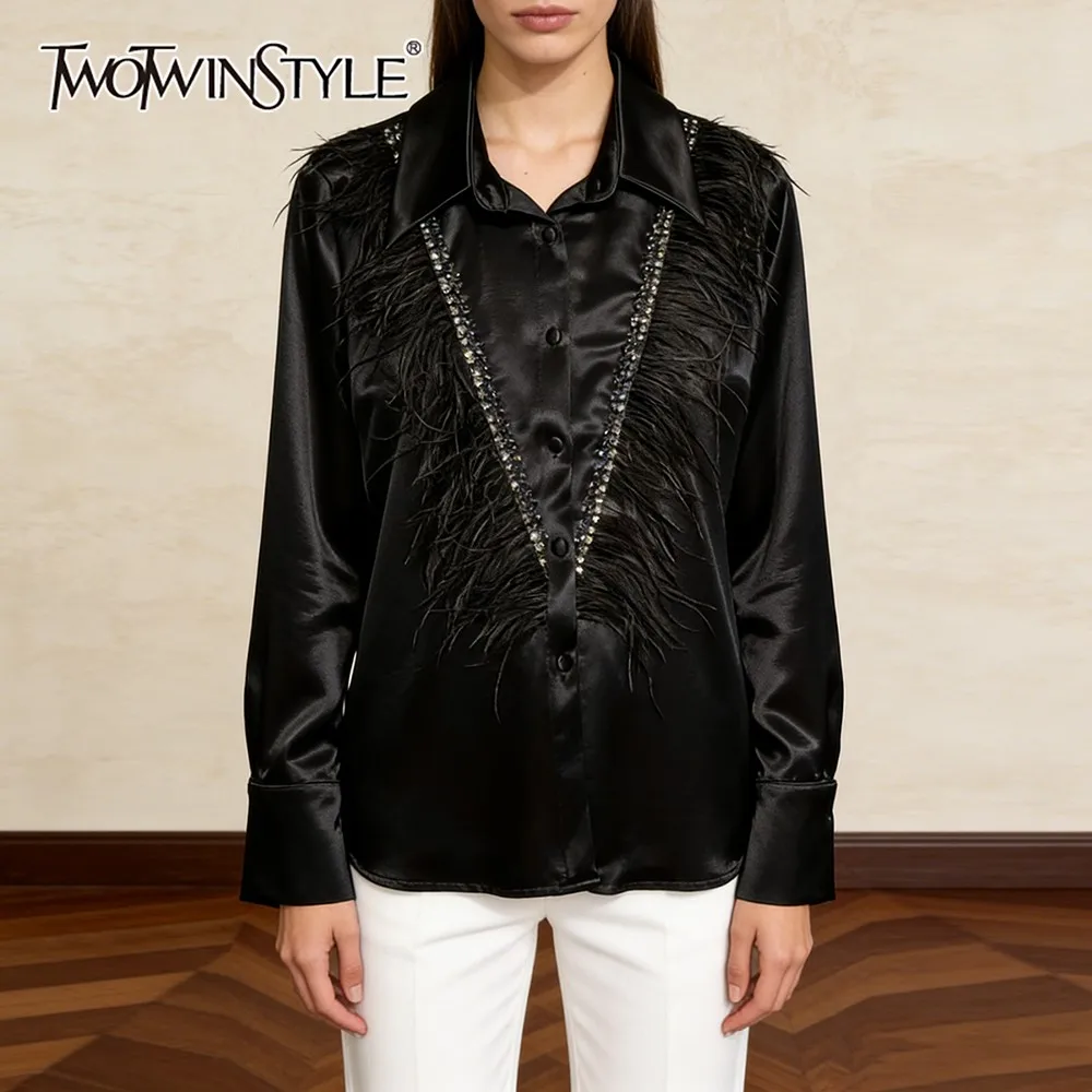 Рубашка TWOTWINSTYLE с перьями и вставками, женская, с отложным воротником, длинным рукавом, свободного кроя, класса люкс, осенняя модная одежда
Рубашка TWOTWINSTYLE с перьями и вставками, женская, с отложным воротником, длинным рукавом, свободного кроя, класса люкс, осенняя модная одежда