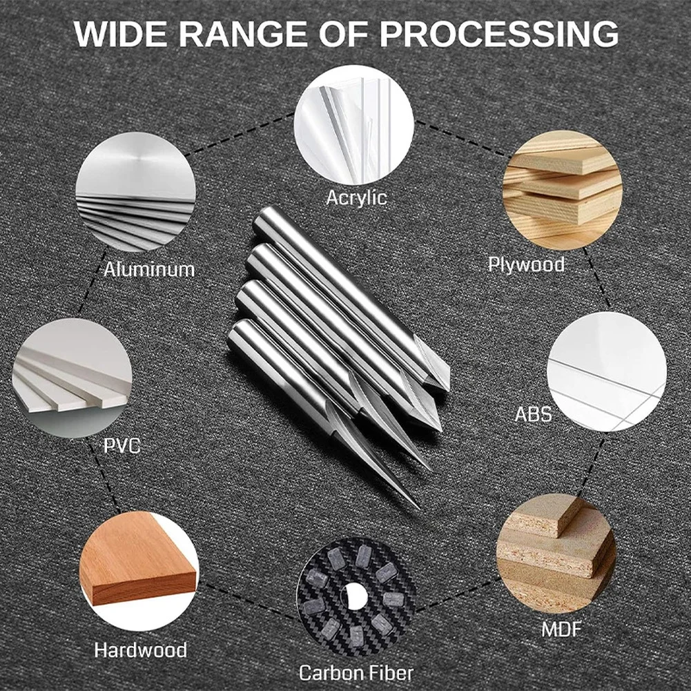 1/4Pcs V Shape Engraving Bit Set CNC Router Bits Carving Tool 15-90 Degrees For Wood Acrylic PVC MDF V-shaped Edges Carving Tool
1/4Pcs V Shape Engraving Bit Set CNC Router Bits Carving Tool 15-90 Degrees For Wood Acrylic PVC MDF V-shaped Edges Carving Tool