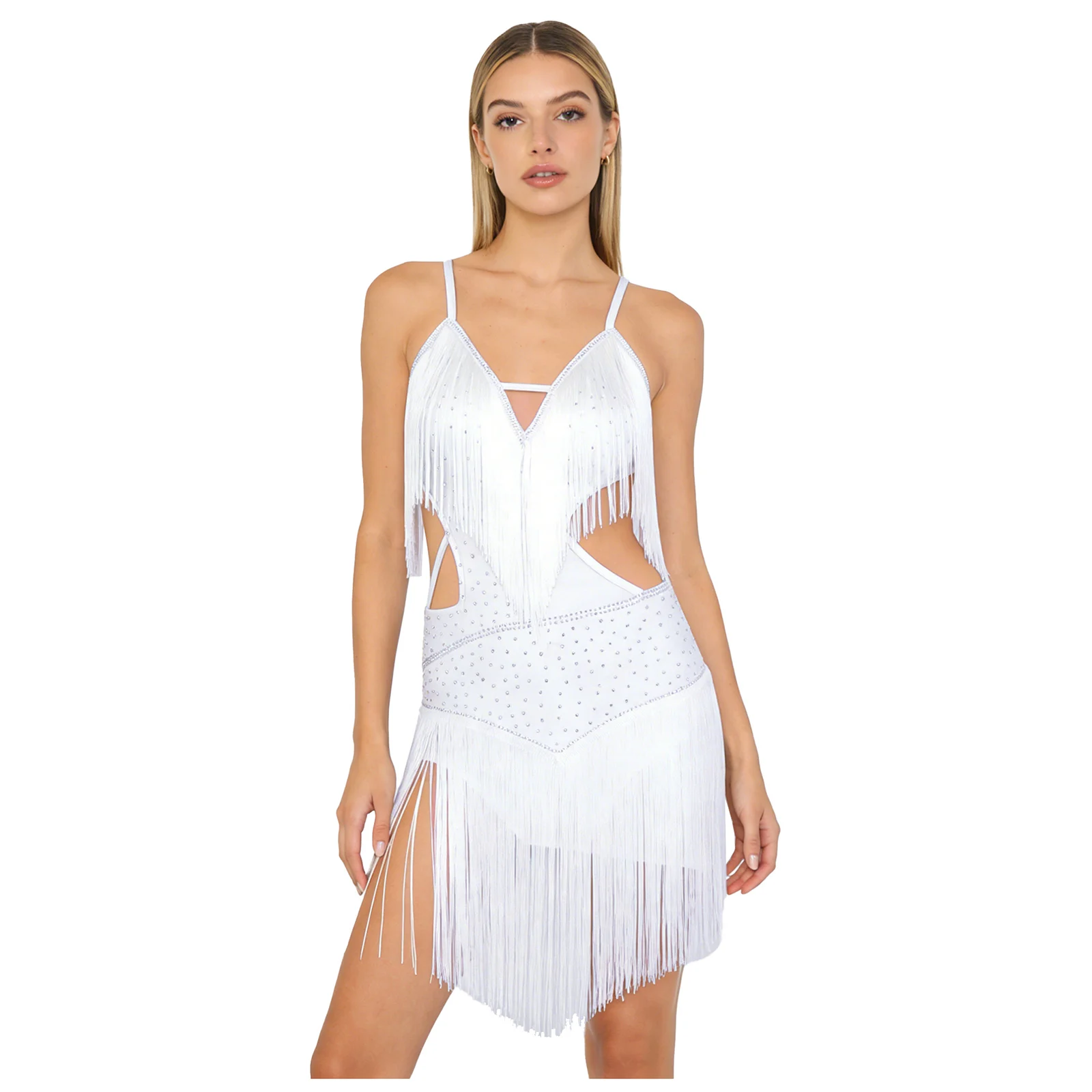 Womens Tassel Latin Dance Leotard Dress Shiny Rhinestones Fringed Bodysuit Outfits for Tango Cha-Cha Salsa Skating Performance
Womens Tassel Latin Dance Leotard Dress Shiny Rhinestones Fringed Bodysuit Outfits for Tango Cha-Cha Salsa Skating Performance