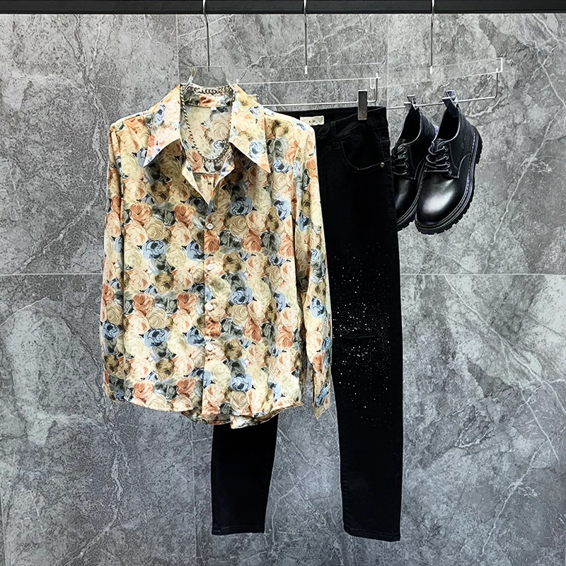 Summer Ice Silk Long Sleeve Rose Print Casual Shirt Men's Fashion Loose Fit Shoulder Pad Shirt Youth Popular Spring Autumn Wi...
Summer Ice Silk Long Sleeve Rose Print Casual Shirt Men's Fashion Loose Fit Shoulder Pad Shirt Youth Popular Spring Autumn Wi...