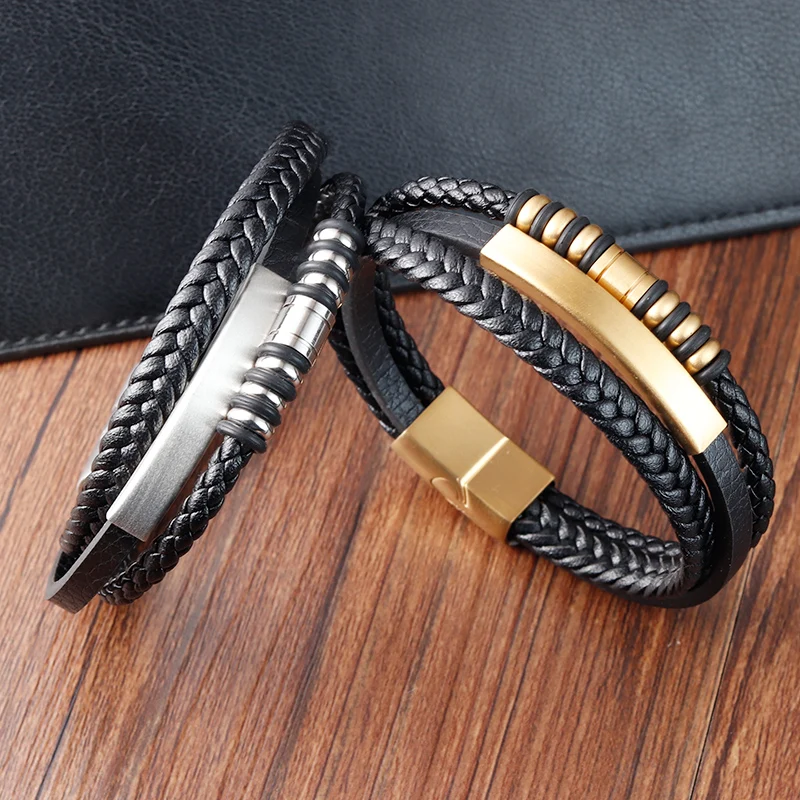 Men's Leather Braided Bracelet Stainless Steel Magnet Buckle Multi-layer Handmade Bangles Retro Simple Bracelet Wholesale
Men's Leather Braided Bracelet Stainless Steel Magnet Buckle Multi-layer Handmade Bangles Retro Simple Bracelet Wholesale