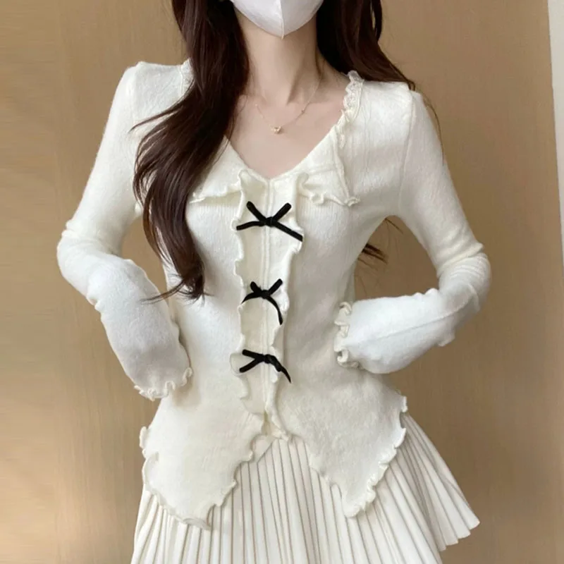 Вязаный свитер, женские пуловеры, новый вязаный свитер с длинным рукавом и v-образным вырезом, оборками, пуловер, женские топы, свитера Sueters De Mujer Q1449
Вязаный свитер, женские пуловеры, новый вязаный свитер с длинным рукавом и v-образным вырезом, оборками, пуловер, женские топы, свитера Sueters De Mujer Q1449