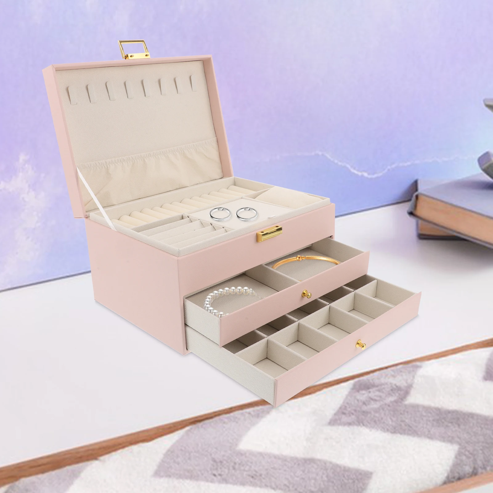 3-Layer Portable Jewelry Box Pu Earring Necklace Ring Organizer Case For Women Multi Compartment Storage Travel Home Use Small
3-Layer Portable Jewelry Box Pu Earring Necklace Ring Organizer Case For Women Multi Compartment Storage Travel Home Use Small