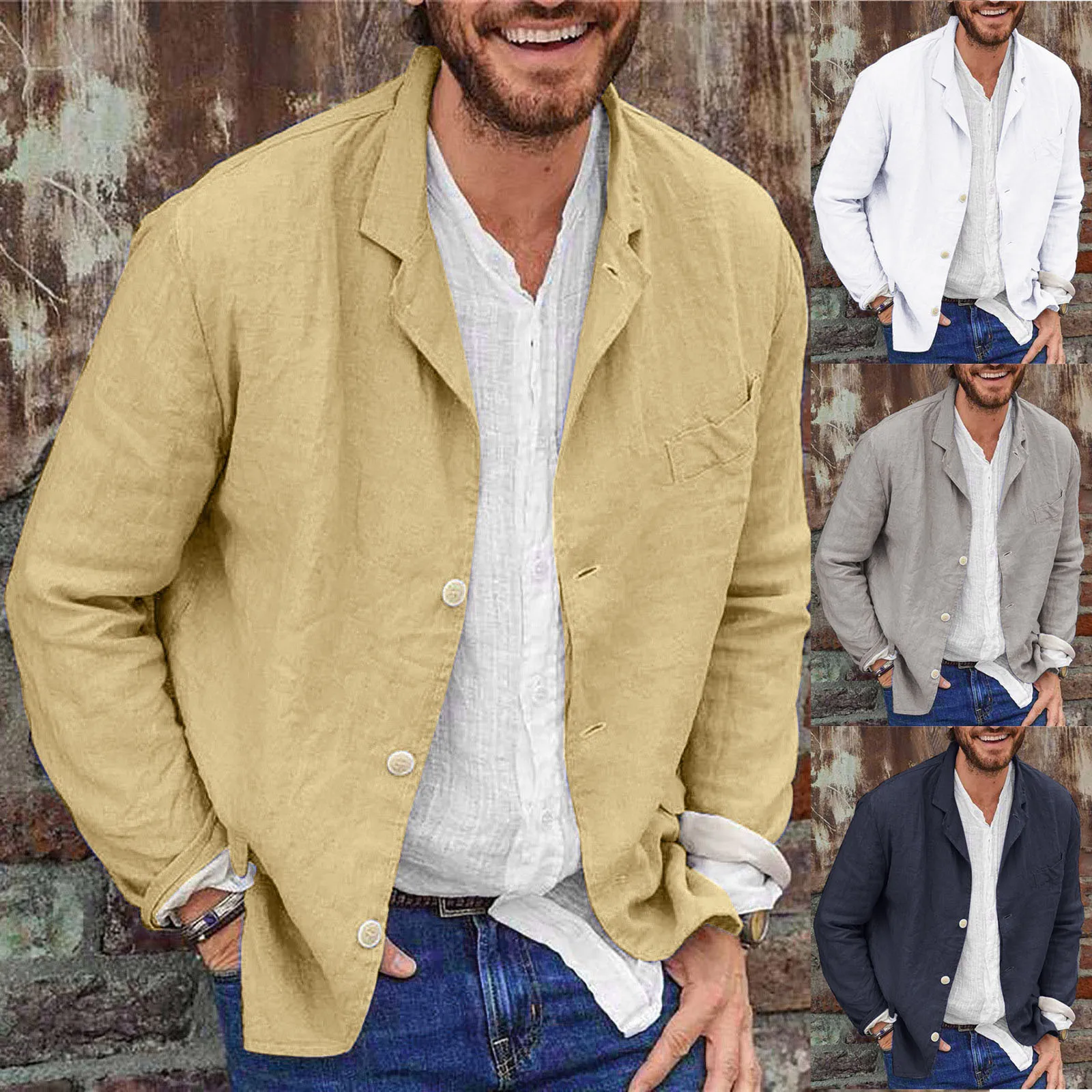 Fashion Buttoned Lapel Coat Streetwear Casual Solid Color Suit Jacket Cotton and Linen Jacket Men's Spring Jacket Jacket
Fashion Buttoned Lapel Coat Streetwear Casual Solid Color Suit Jacket Cotton and Linen Jacket Men's Spring Jacket Jacket