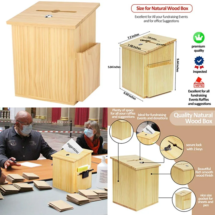 Wood Charity Donation collection Box Office suggestion Ballot Box With wide slot for envelopes and suggestion comment forms, si
Wood Charity Donation collection Box Office suggestion Ballot Box With wide slot for envelopes and suggestion comment forms, si