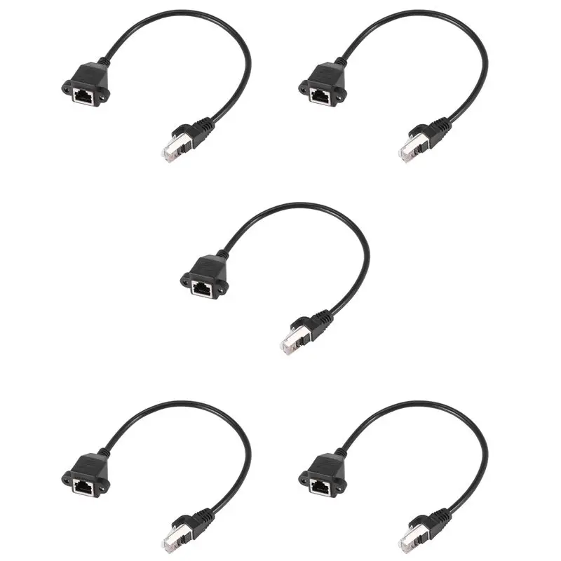 5X RJ45 Female To Male Adapter Network Extension Cable Panel Mount 27Cm