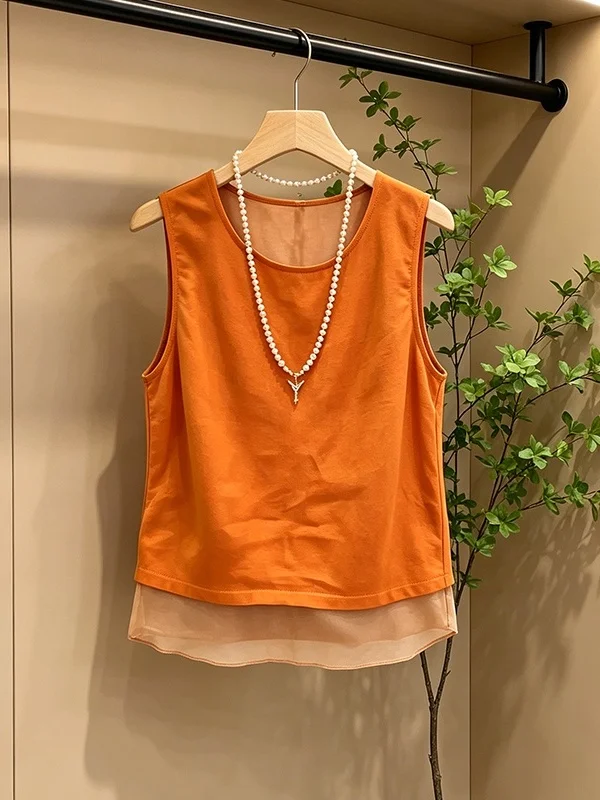 Large Size Advanced Feel Splice Sleeveless Mesh Shirt Women's Summer New Loose Slimming Meat Covering All-Match Top
Large Size Advanced Feel Splice Sleeveless Mesh Shirt Women's Summer New Loose Slimming Meat Covering All-Match Top