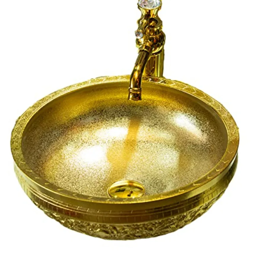 Gold Vessel Sink Round Bowl for Bathroom Countertop Ceramic Wash Basin with Hand Carved Dragon PatternL16.4W16.4
Gold Vessel Sink Round Bowl for Bathroom Countertop Ceramic Wash Basin with Hand Carved Dragon PatternL16.4W16.4