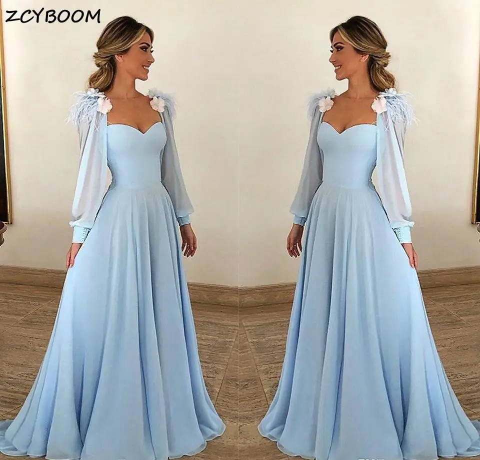 Customized Sky Blue Prom Dresses Formal Party Night Chiffon A-Line Vestido De Gala Elegant Long Sleeves Graduation Evening Gowns
Customized Sky Blue Prom Dresses Formal Party Night Chiffon A-Line Vestido De Gala Elegant Long Sleeves Graduation Evening Gowns