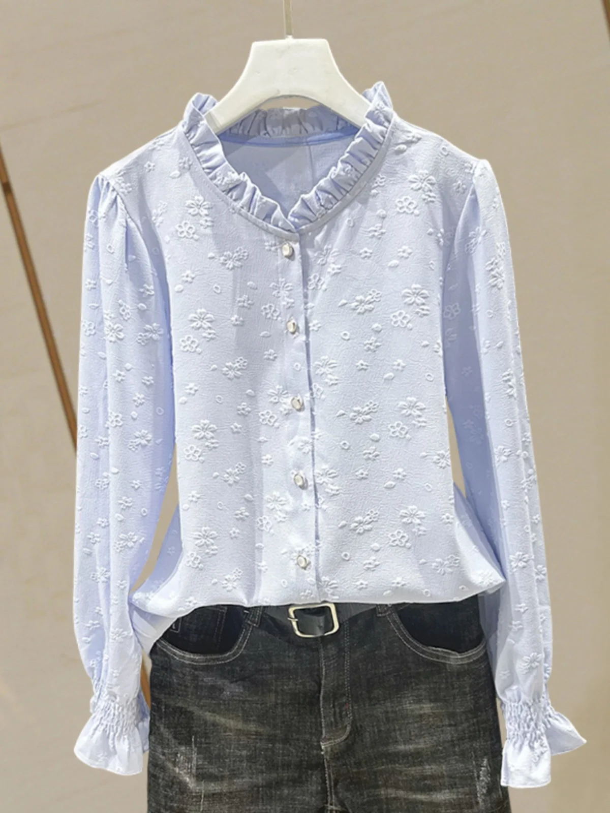 Floral Embroidery Chiffon Shirt Long Sleeve Stand Collar Base Layer Versatile French Style Straight Cut Polyester Women's Shirt
Floral Embroidery Chiffon Shirt Long Sleeve Stand Collar Base Layer Versatile French Style Straight Cut Polyester Women's Shirt