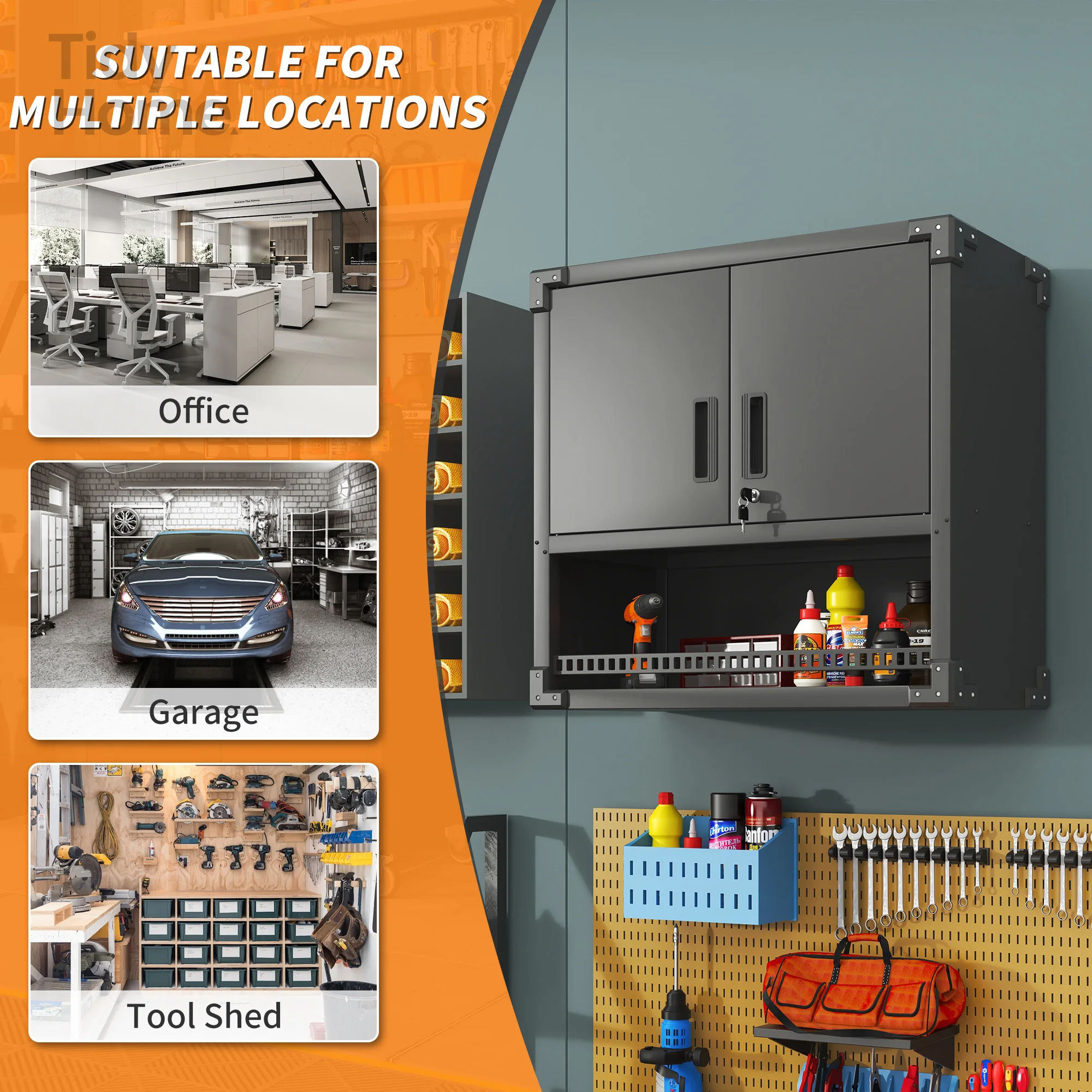 Metal Wall-Mounted Tool Storage Cabinet with Locking Door and 1 Shelf 1 Opened Drawer for Garage Warehouse,Assembly Required
Metal Wall-Mounted Tool Storage Cabinet with Locking Door and 1 Shelf 1 Opened Drawer for Garage Warehouse,Assembly Required
