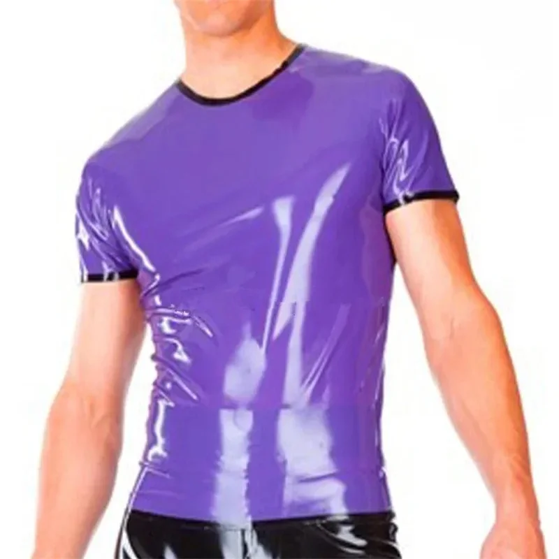 Short Sleeved Latex T-Shirt Top with Black Trim Cosplay Costumes 
Short Sleeved Latex T-Shirt Top with Black Trim Cosplay Costumes
