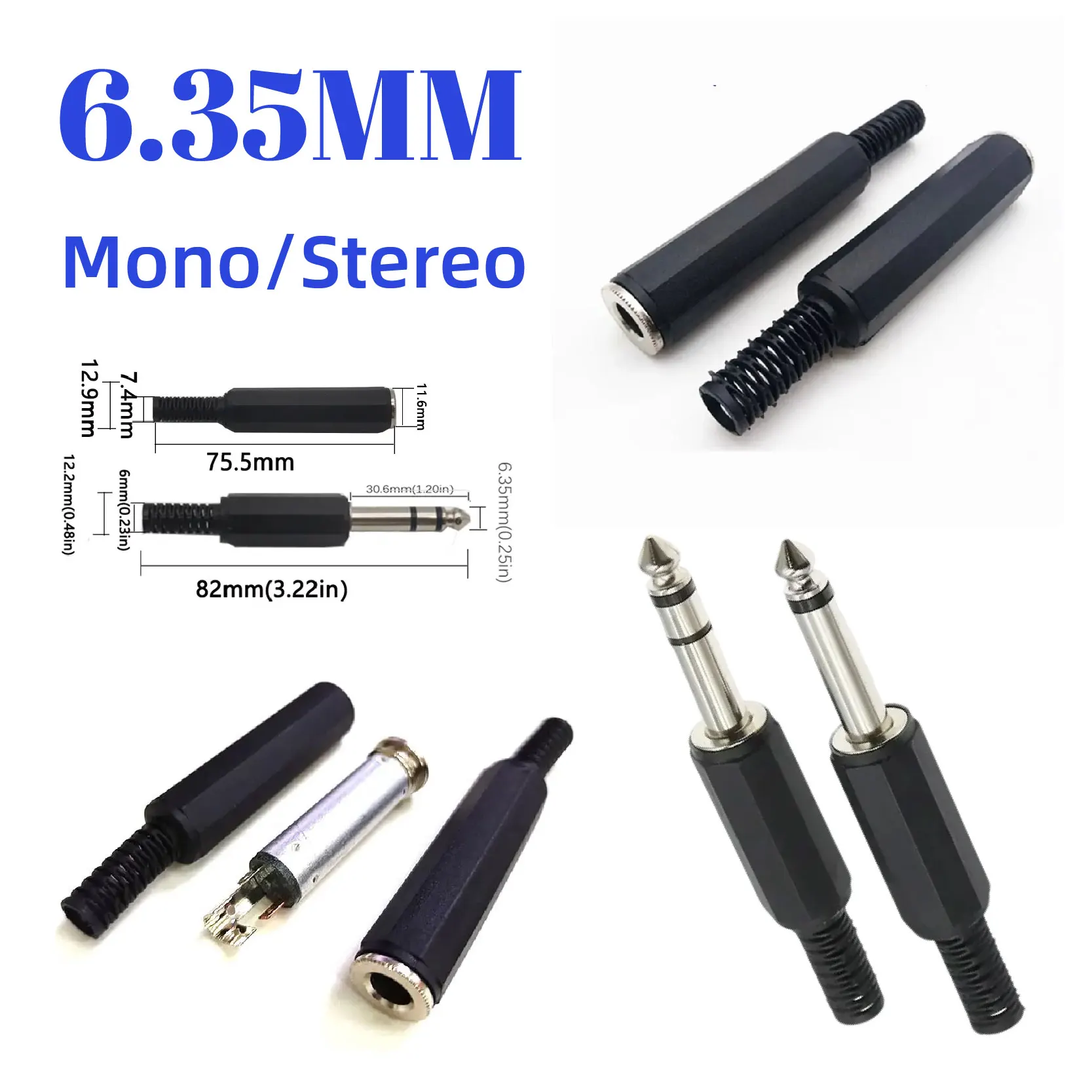 Male Connector Audio Plug Socket 6.35MM Mono/Stereo with Solder Lugs for Cable Repair
Male Connector Audio Plug Socket 6.35MM Mono/Stereo with Solder Lugs for Cable Repair