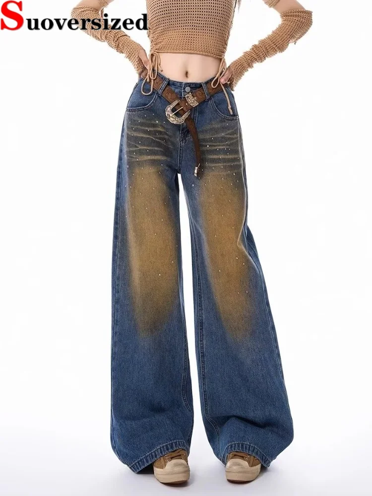Винтажные модные уличные джинсы с высокой талией, тонкие прямые мешковатые брюки со стразами Vaqueros, свободные женские повседневные широкие джинсовые брюки
Винтажные модные уличные джинсы с высокой талией, тонкие прямые мешковатые брюки со стразами Vaqueros, свободные женские повседневные широкие джинсовые брюки