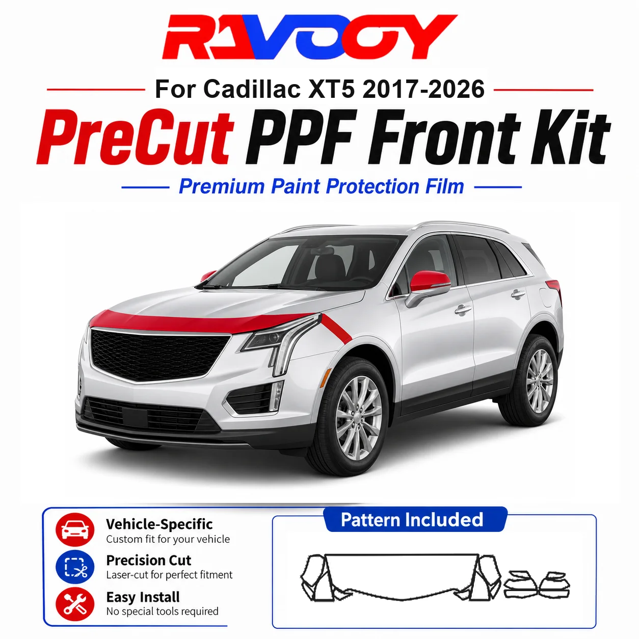 8.5mil TPU Precut PPF Kit For Cadillac XT5 2017-2026 - Hood, Fenders & Mirror Set - Self-Healing Clear Bra Film
8.5mil TPU Precut PPF Kit For Cadillac XT5 2017-2026 - Hood, Fenders & Mirror Set - Self-Healing Clear Bra Film
