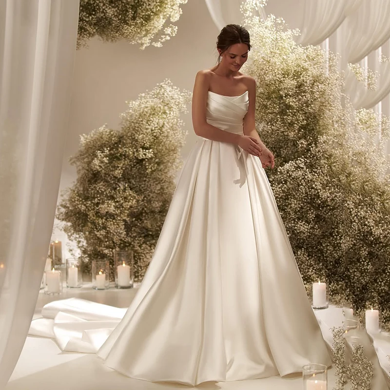 Eightree Modern Wedding Dresses Satin Bridal Gowns Strapless Backless Ball Gowns Glamorous Robes Vestidos De Novia Customized
Eightree Modern Wedding Dresses Satin Bridal Gowns Strapless Backless Ball Gowns Glamorous Robes Vestidos De Novia Customized