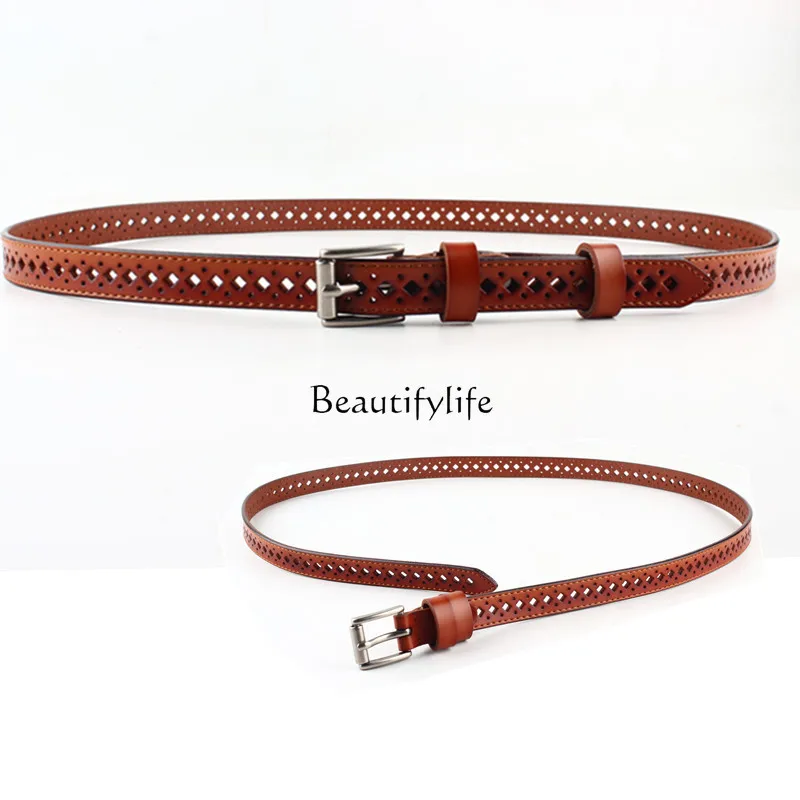 Cowhide leather belt women's Korean version of versatile leather women's belt fashion decoration thin and simple
Cowhide leather belt women's Korean version of versatile leather women's belt fashion decoration thin and simple