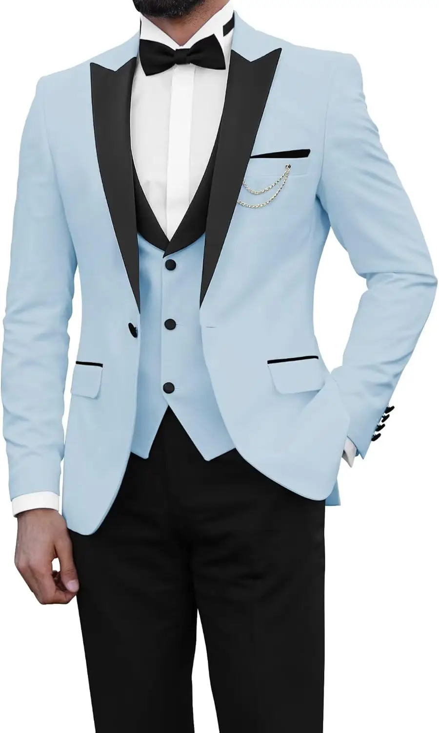Mens Tuxedo Suit 3 Piece Slim Fit Wedding Prom Suits for Men Peak Lapel Blazer Jacket Vest Pants Set
Mens Tuxedo Suit 3 Piece Slim Fit Wedding Prom Suits for Men Peak Lapel Blazer Jacket Vest Pants Set