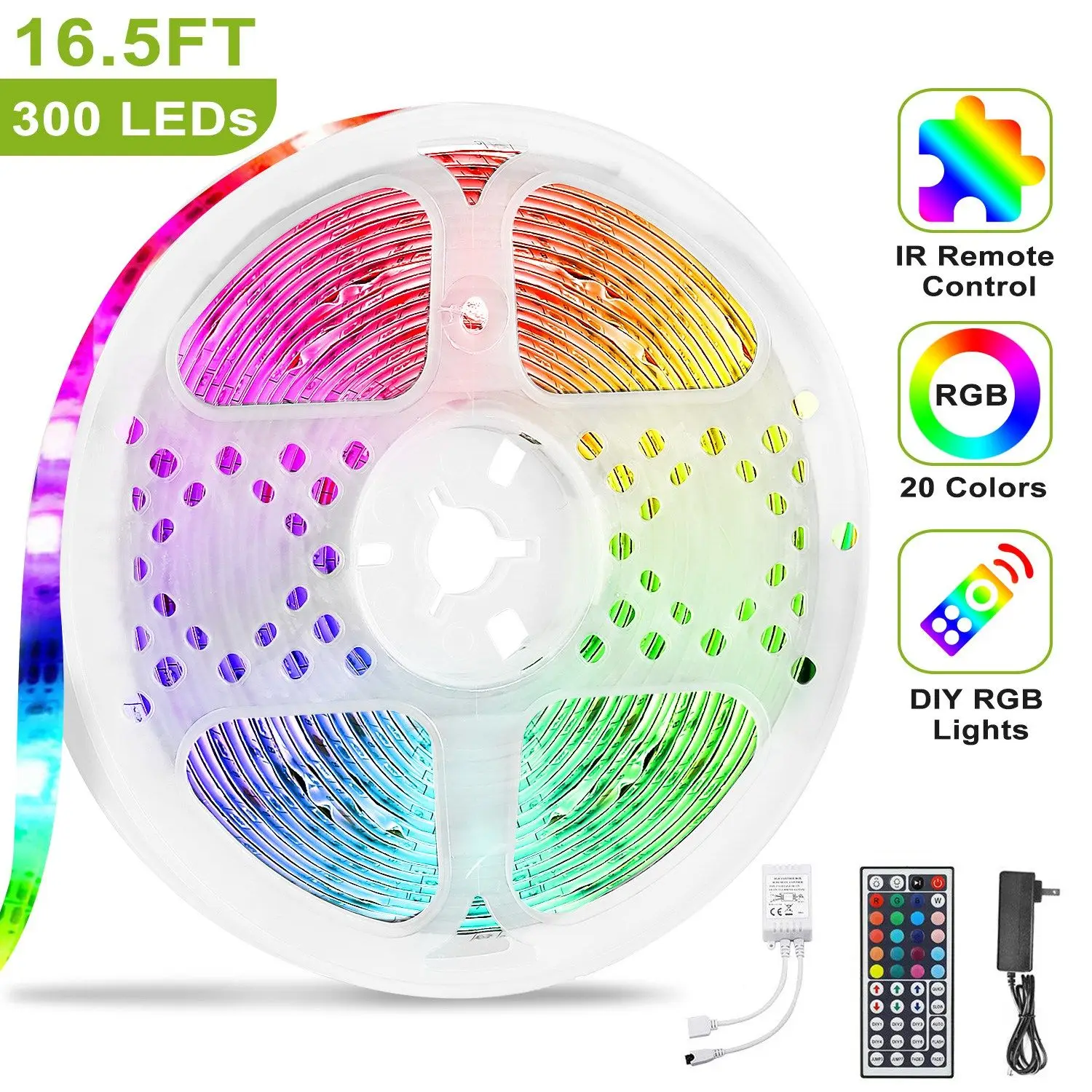 300 LEDs Strip Lights 5M/16.5ft 20 Colors RGB LED Strip IP65 Waterproof with Remote Upgraded Version
300 LEDs Strip Lights 5M/16.5ft 20 Colors RGB LED Strip IP65 Waterproof with Remote Upgraded Version