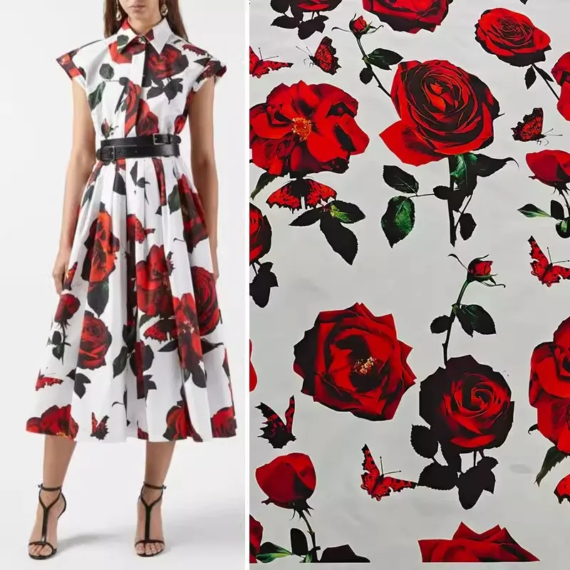 Europe and America Fashion Red Rose Flower Butterfly Printed Satin Or Cotton Fabric For Women Dress Blouse DIY Cloth Sewing
Europe and America Fashion Red Rose Flower Butterfly Printed Satin Or Cotton Fabric For Women Dress Blouse DIY Cloth Sewing