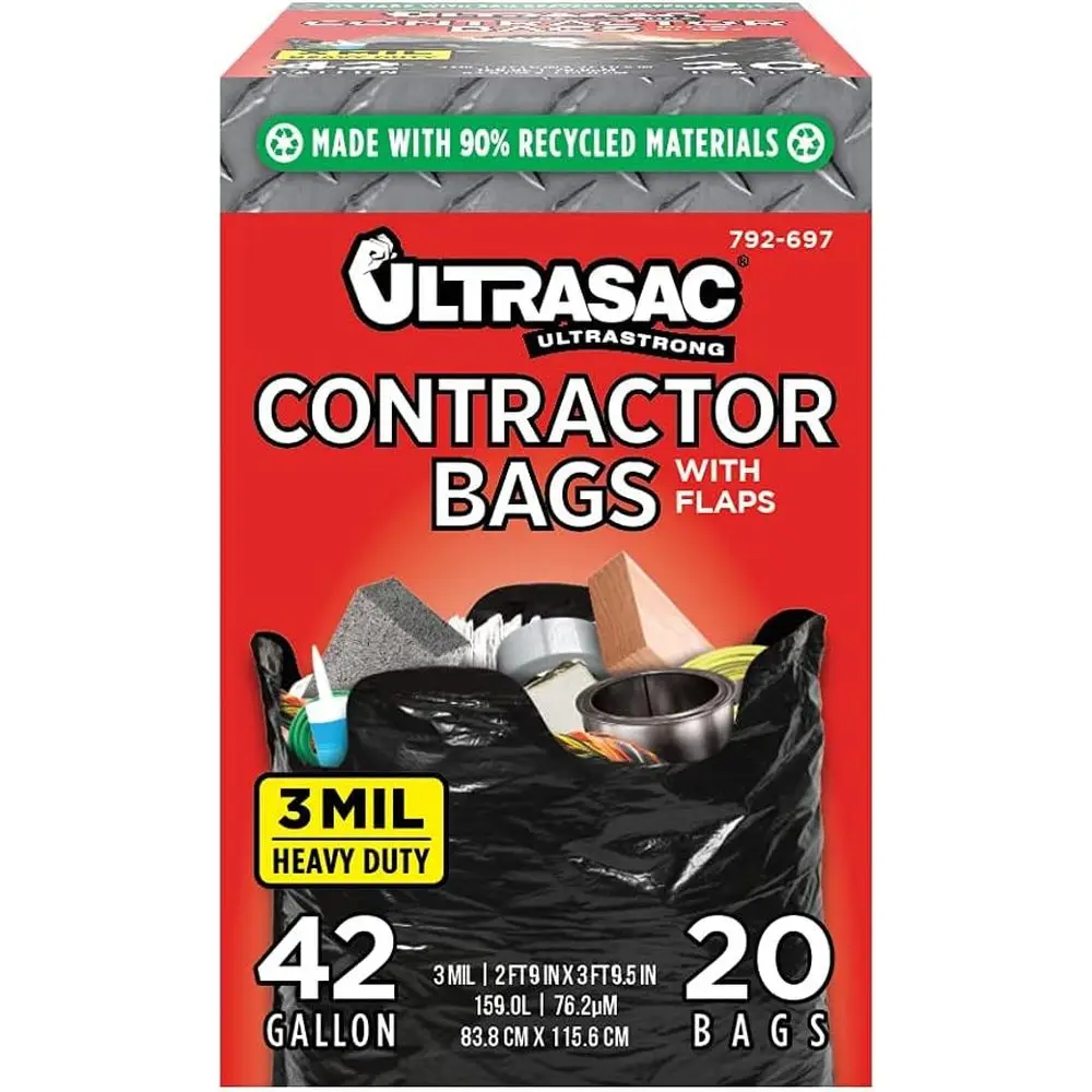 42 Gallon Heavy-Duty Industrial Garbage Bags, 20 Pack with Lap Ties, 32.75 x 44.5, 3 MIL Thick for Construction and Commercial U
42 Gallon Heavy-Duty Industrial Garbage Bags, 20 Pack with Lap Ties, 32.75 x 44.5, 3 MIL Thick for Construction and Commercial U