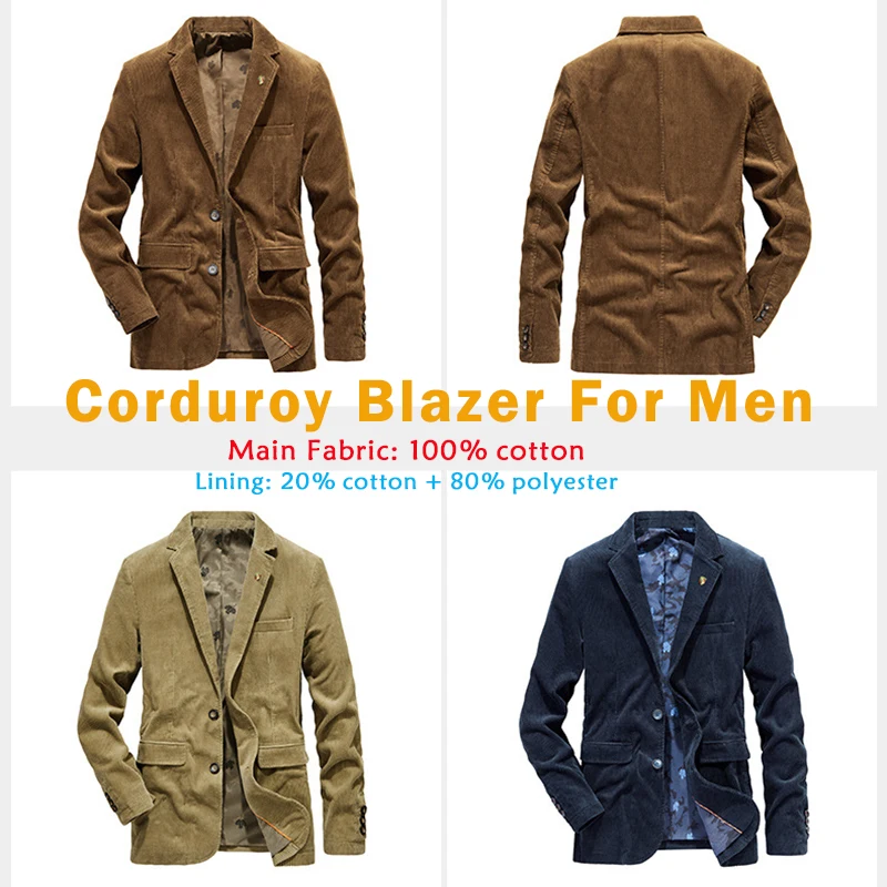 2026 Spring /Autumn New Khaki Corduroy (100% Cotton) Blazers for Men,Coffee/Blue Flat-lapel Vintage Men's Casual Cotton Jackets
2026 Spring /Autumn New Khaki Corduroy (100% Cotton) Blazers for Men,Coffee/Blue Flat-lapel Vintage Men's Casual Cotton Jackets